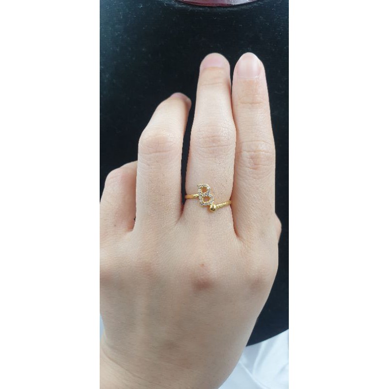 Cincin emas asli 20K huruf B full permata uk11