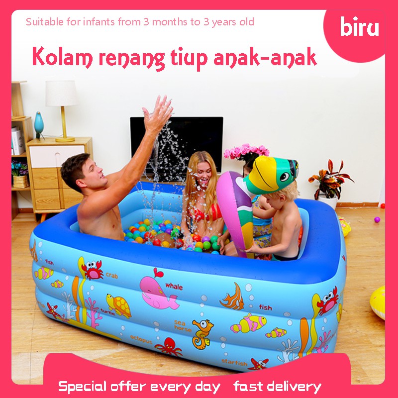 Kolam renang karet anak anak tiup, bulat, persegi, bahan ...