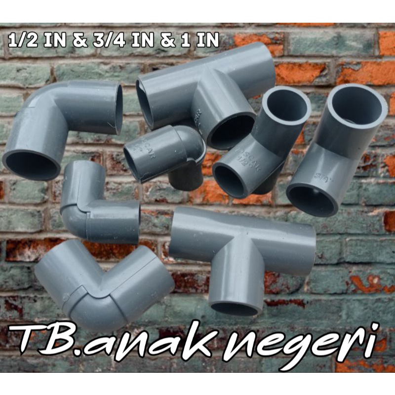 keni tee knie T 1/2 inch 3/4 inch 1 inch pipa pvc paralon air aw TURBO