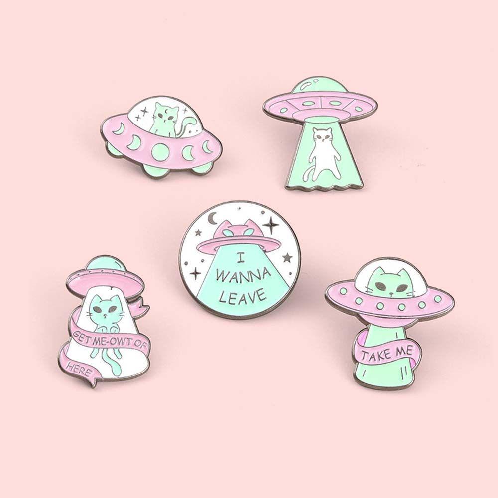 MXBEAUTY Alien Kucing Bros Kerah Bros Kartun Aksesoris Perhiasan Kerah Pin Fiksi Ilmu Pin Lencana Enamel Pin