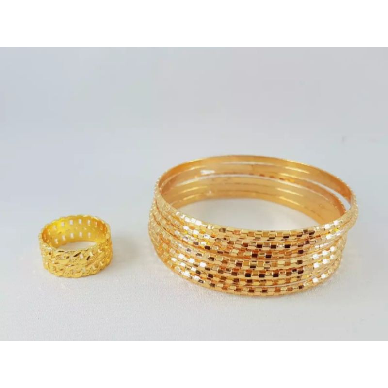 gelang tangan keroncong set cincin keroncong perhiasan titanium gold 18k