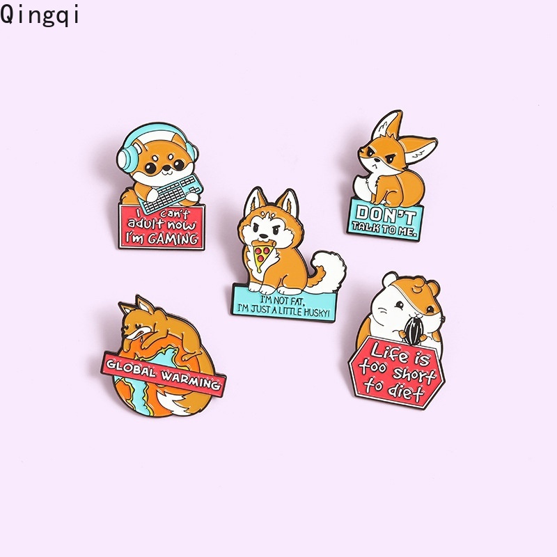 Bros Pin Enamel Desain Hewan Hamster Shiba Inu Rubah Warna Oranye Untuk Anak