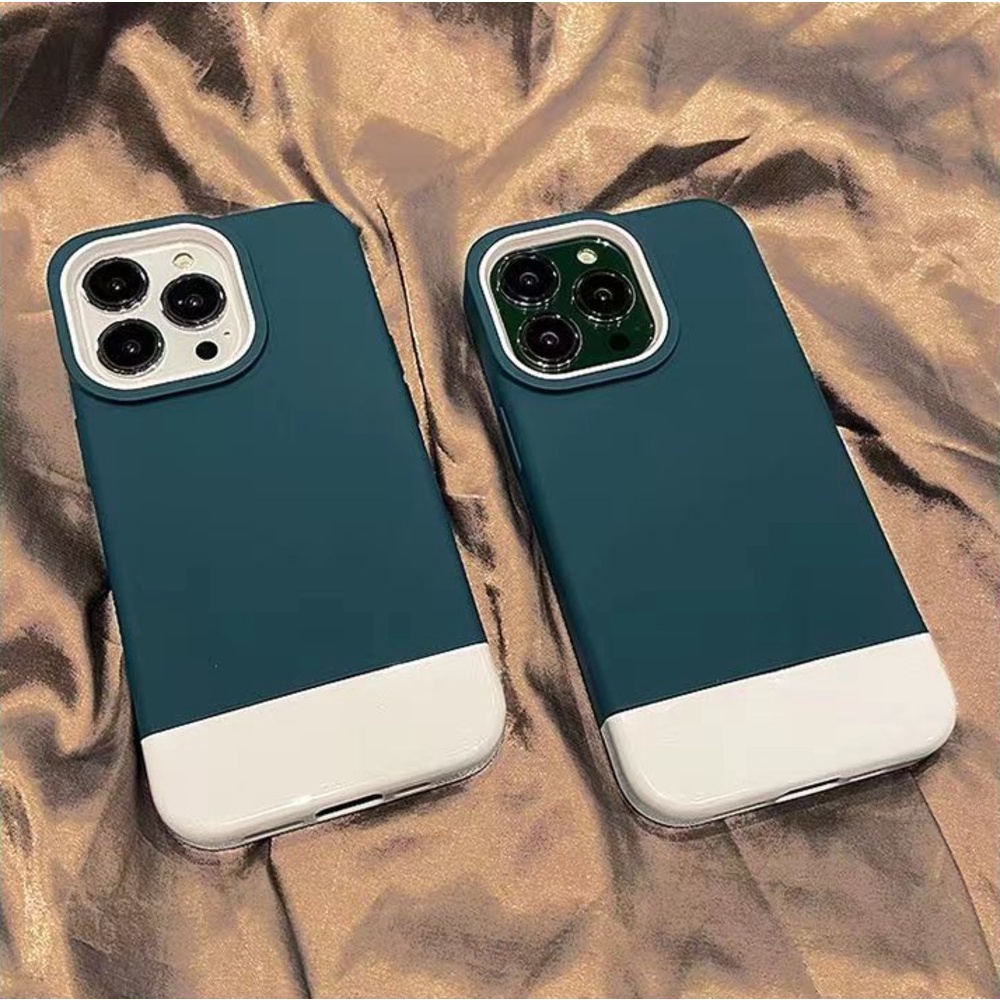 Casing Desain Sambungan Warna Kontras Hijau Putih Untuk iPhone 12 13 11 Pro Max X Xs Max Xr ouyg