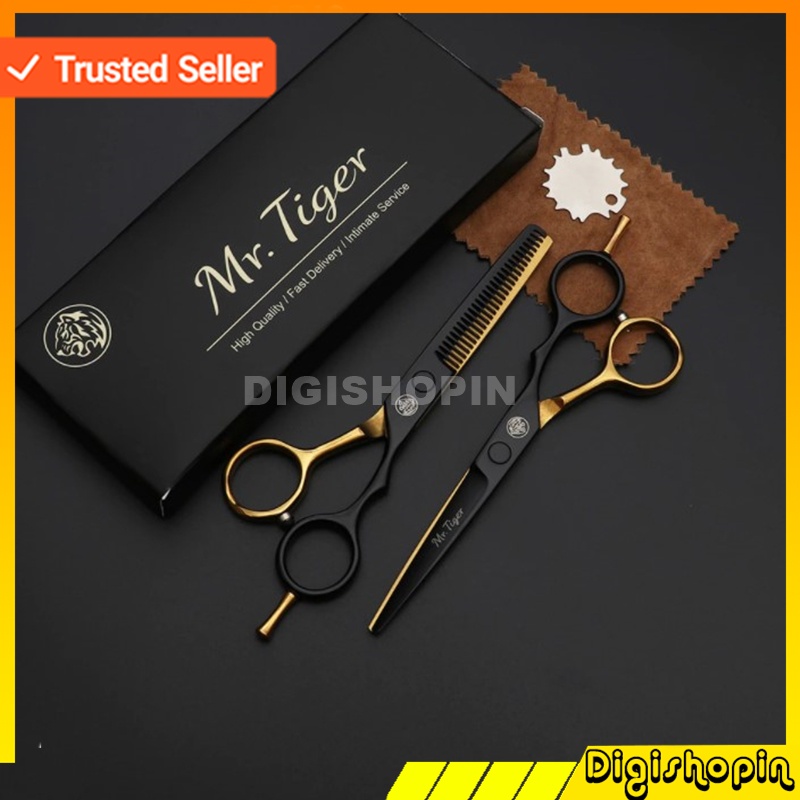 MrTiger Gunting Rambut Professional 6 Inch 2 PCS with Comb+Knife / Gunting Cukur Mr Tiger Rambut Sal