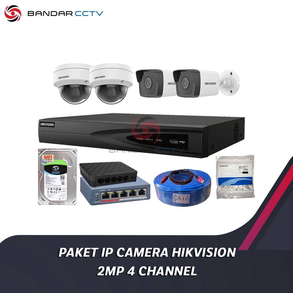 Paket CCTV IP Camera Hikvision 2MP 4 Channel