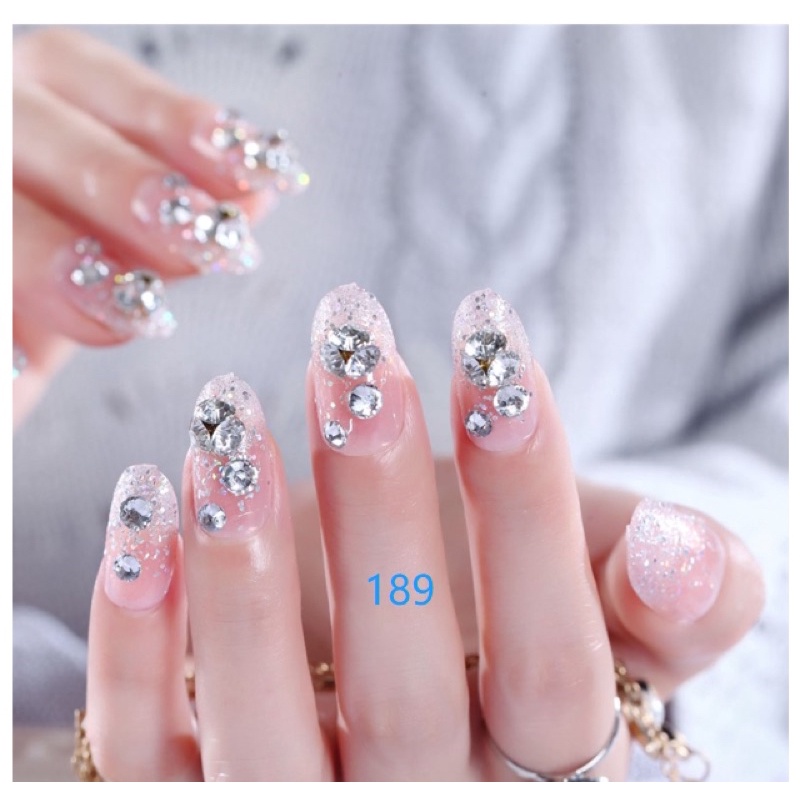 24PCS SILVER WEDDING FAKE NAILS KUKU PALSU PERNIKAHAN KUPAL PERKAWINAN RHINESTONE GLITTER FAKE NAILS