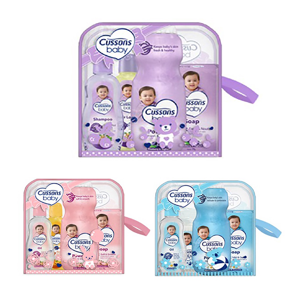 Bisa COD Mini Gift Pack Cussons Baby Mini Bag Travel Pack Gift Set 4in1 (Biru) (Pink) (Ungu)