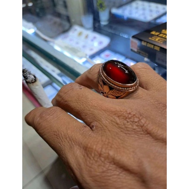 red garnet hessonite top giwang ring perak