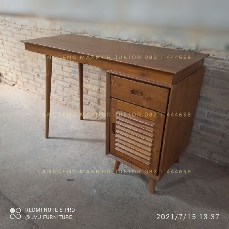 meja tulis meja kerja setengah biro retro scandinavian jati jepara