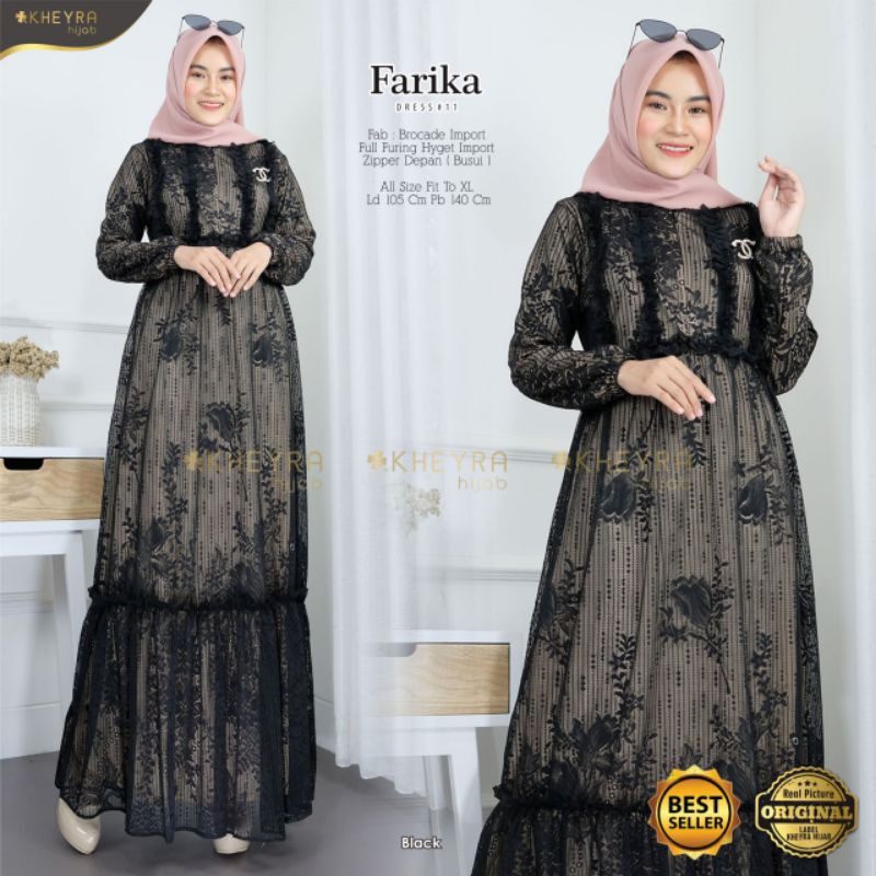 FARIKA DRESS #11 Gamis Maxi Dress Brocade Import Full Furing Hyget Import Busui / Gamis Brokat