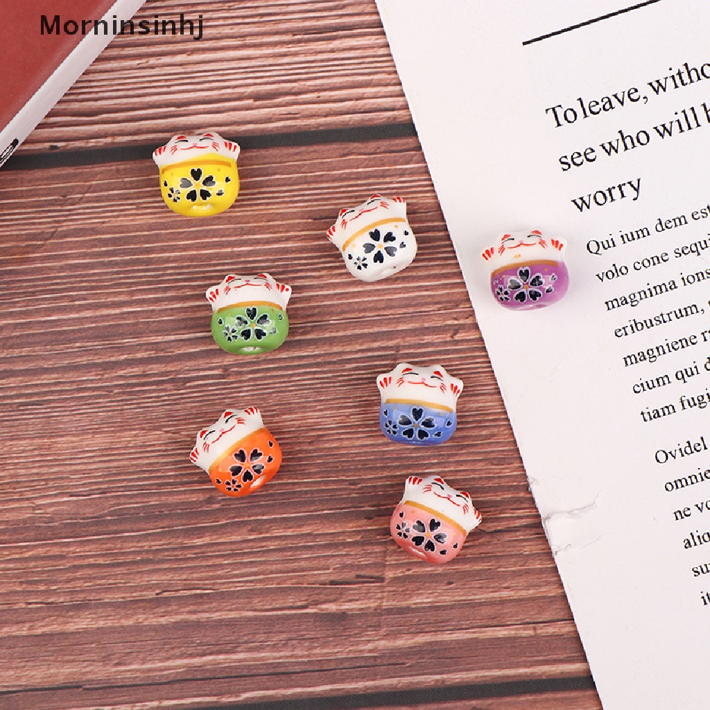 Mornin 5Pcs 14mm Lucky Cat Ceramic Beads Diy Gelang Kalung Aksesoris Lubang Longgar Perhiasan Manik-Manik Porselen Untuk Membuat Perhiasan Gelang Hadiah id