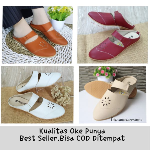 Sandal Sepatu Wanita One Love Sandal Flat Selop Best Seller Super Branded Kekinian Terbaru Lentur