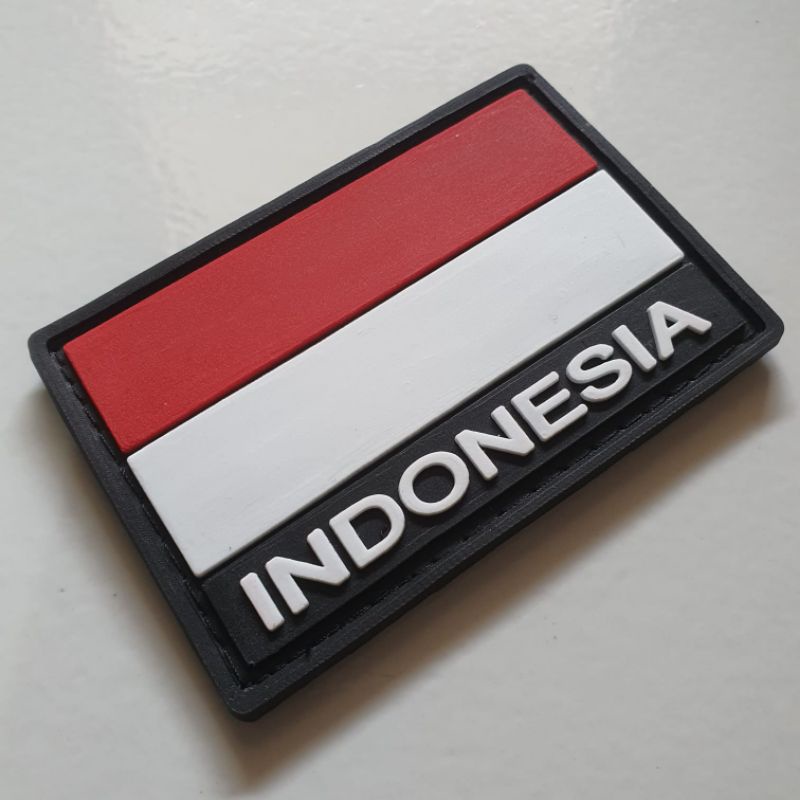 patch rubber logo bendera merah putih tulisan indonesia 3D / tempelan emblem karet velcro