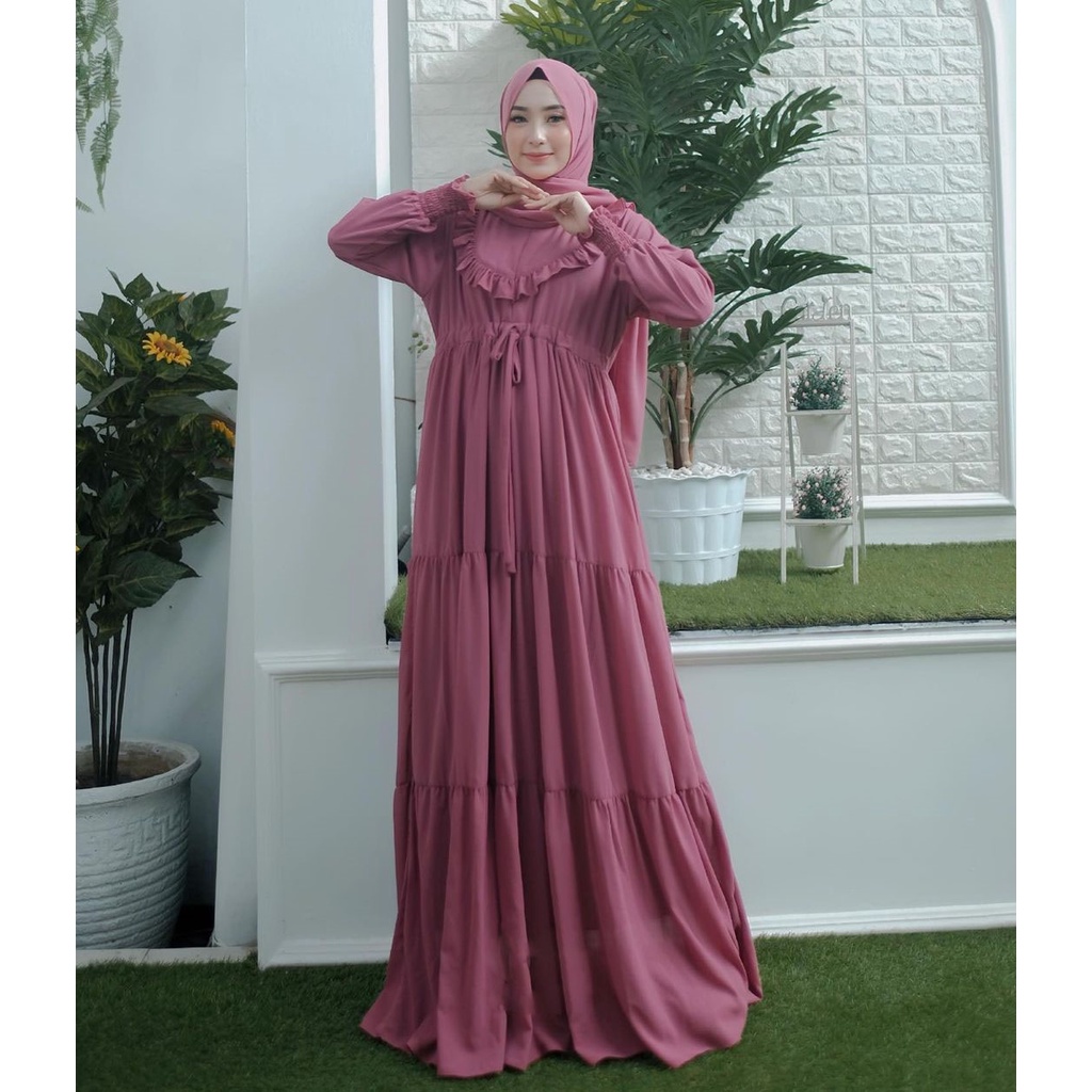 MARIA COLLECTION RD Dress - Gamis Muslim Wanita Remaja Dewasa Busui Style syari Bahan Jersey Lemonskin All Size-pink dusty
