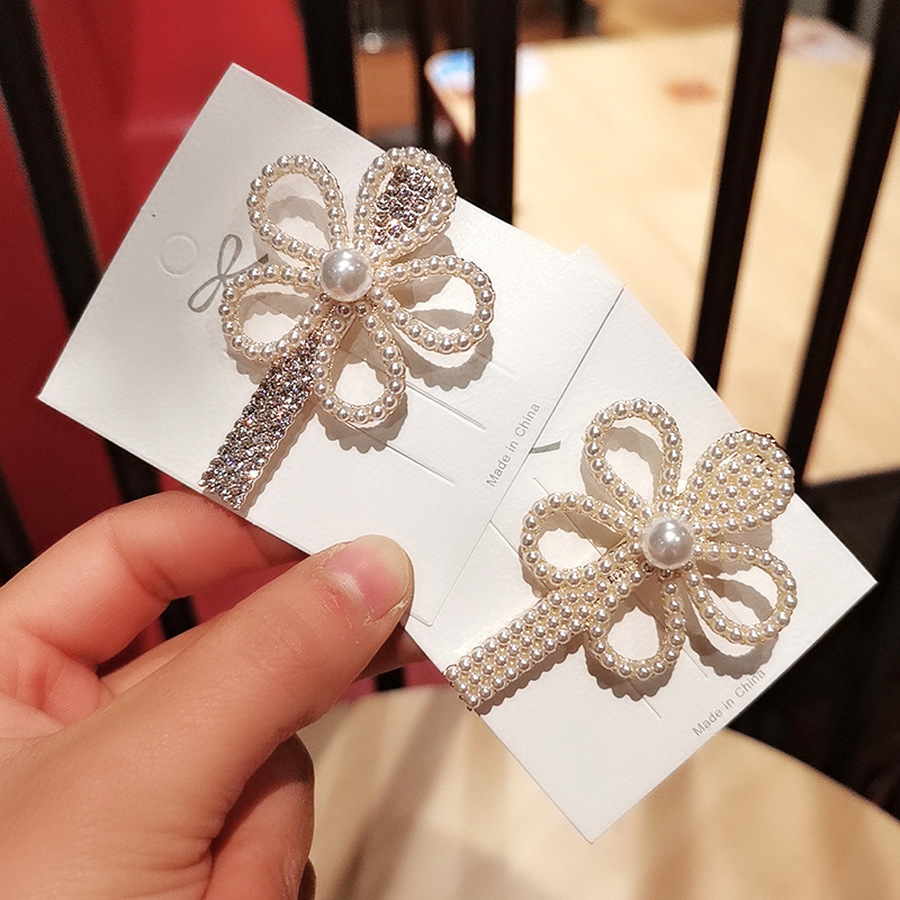 Korean Pearl Crystal Flower Hairpin Girl Fashion Sweet Rhinestone Hair Clip Bangs Clip Hair Accessories