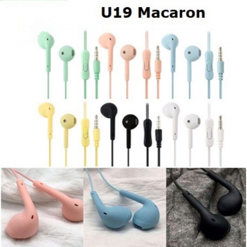 headset macaron u19 handsfree colorful stereo jack 3.5mm earphones