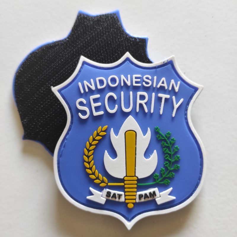 PATCH RUBBER LOGO SECURITY SATPAM INDONESIA DASAR BIRU/TEMPELAN EMBLEM KARET VELCRO