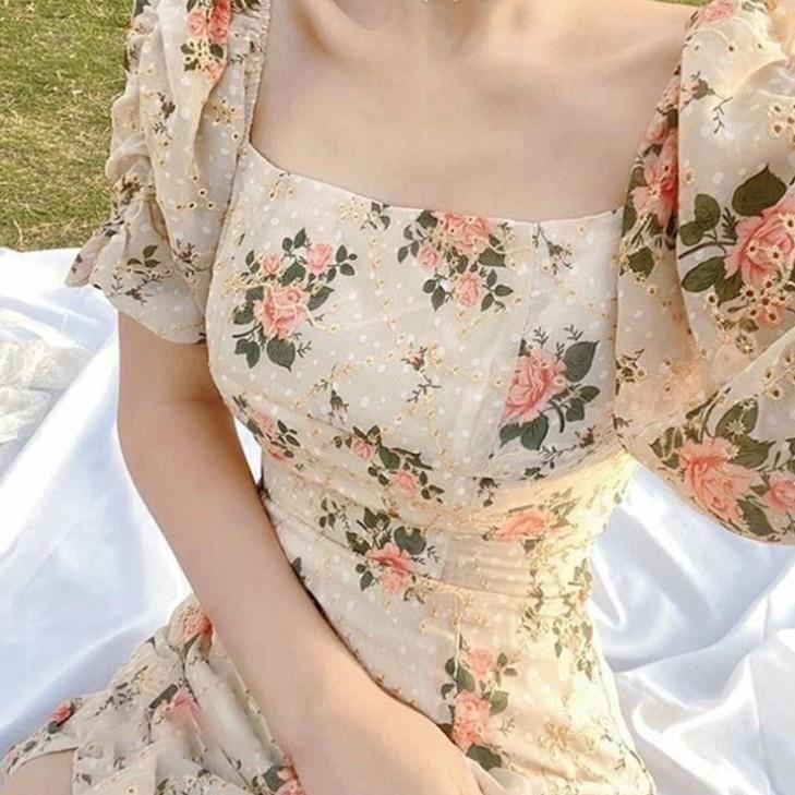 Tidak Diragukan.. dress bunga/dress bunga korea/dress floral korea/dress wanita bunga/dress floral v