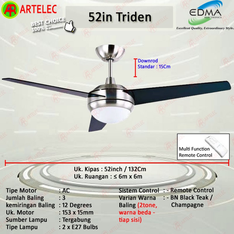 Kipas Angin Gantung MT EDMA 52in TRIDEN Kipas Angin Dekorasi Kipas Angin Plafon mt edma