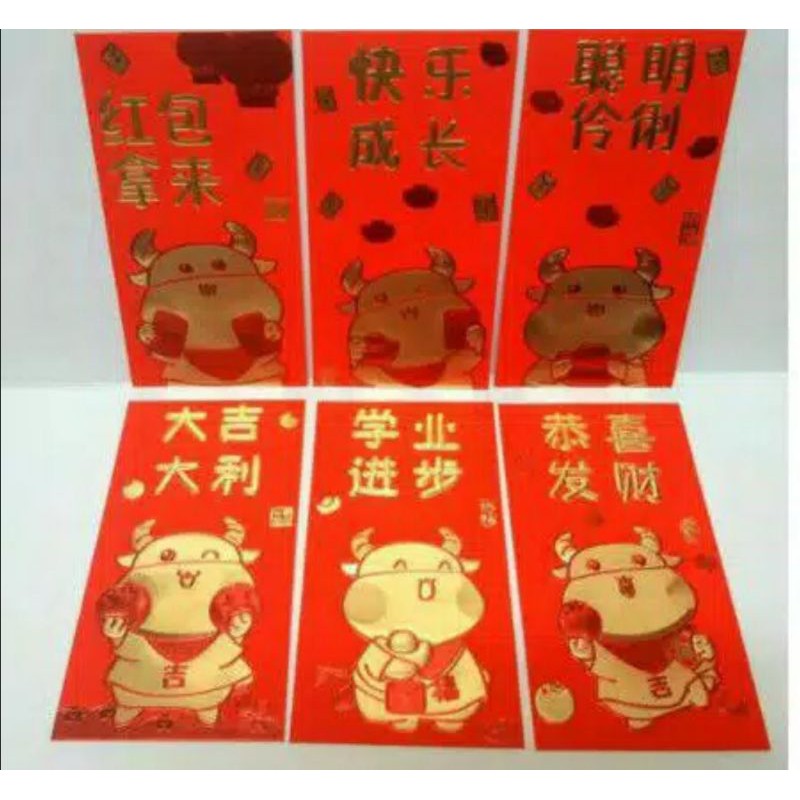 Angpao imlek motif sapi kerbau angpau Gong Xie Fat Chai isi 6 pcs