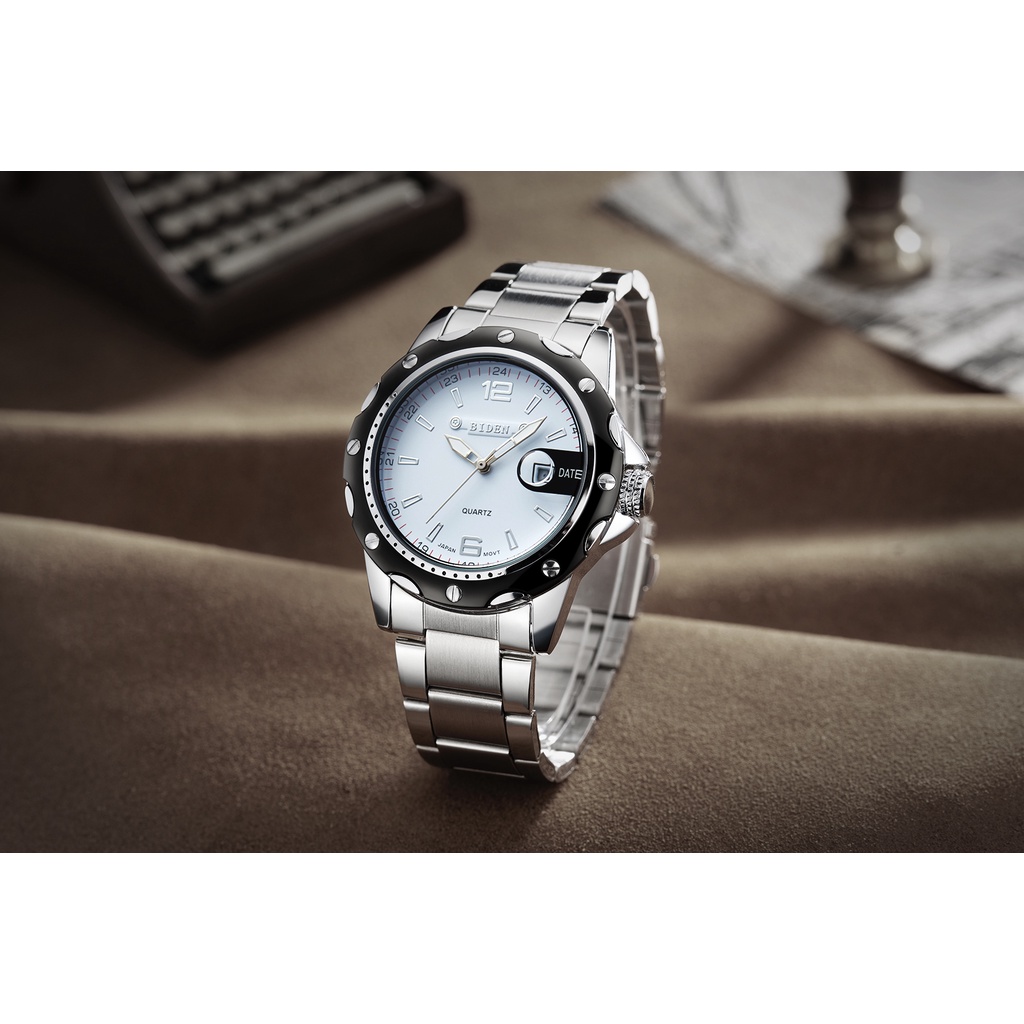 Biden 0012 Jam Tangan Pria Analog Tanggal Stainless Steel Band Calendar Quartz Watch Original Water Resistant 30 Meter