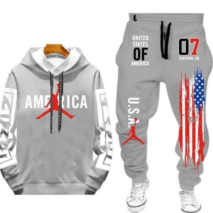 N_S Stelan Pria/Wanita 1Set Hoodie Panjang+Celana Jogger America_Jorden