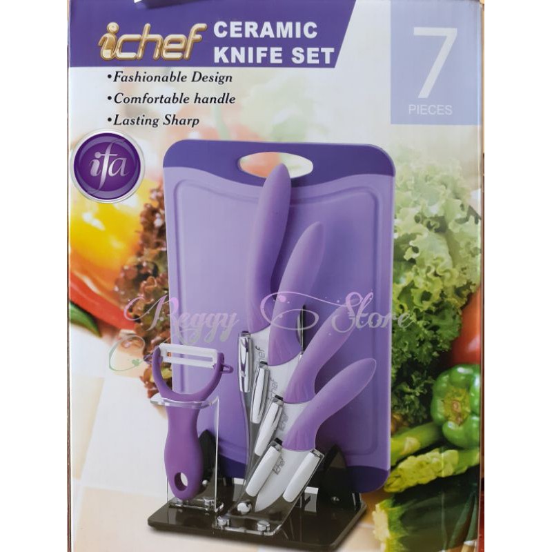 PISAU CERAMIC SET 7 IN 1 iChef /CERAMIC KNIFE iChef  7 IN 1 -Ungu