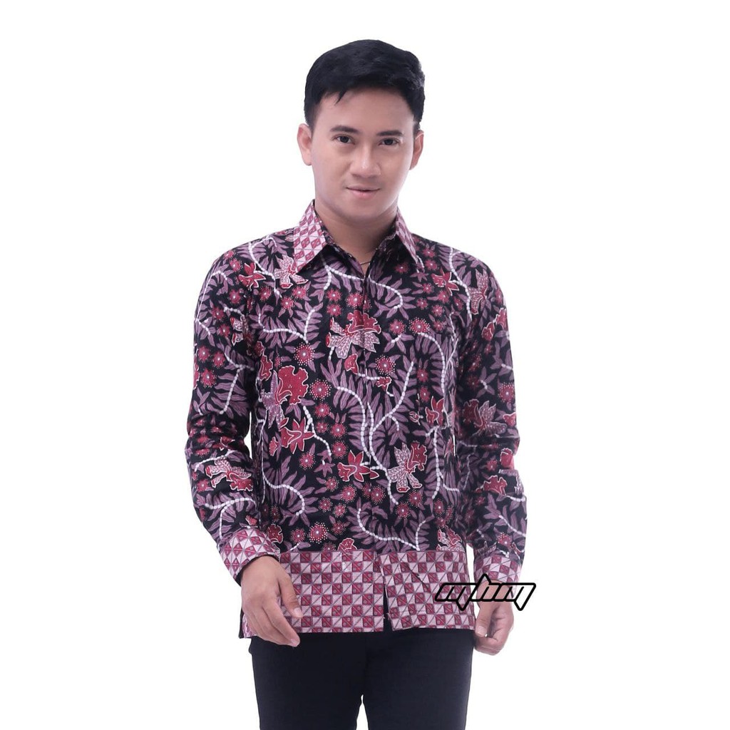Kemeja Batik Pria Atasan Formal Baju Kerja Motif Unik Lengan Panjang Seragam Kondangan Kantor Noah51