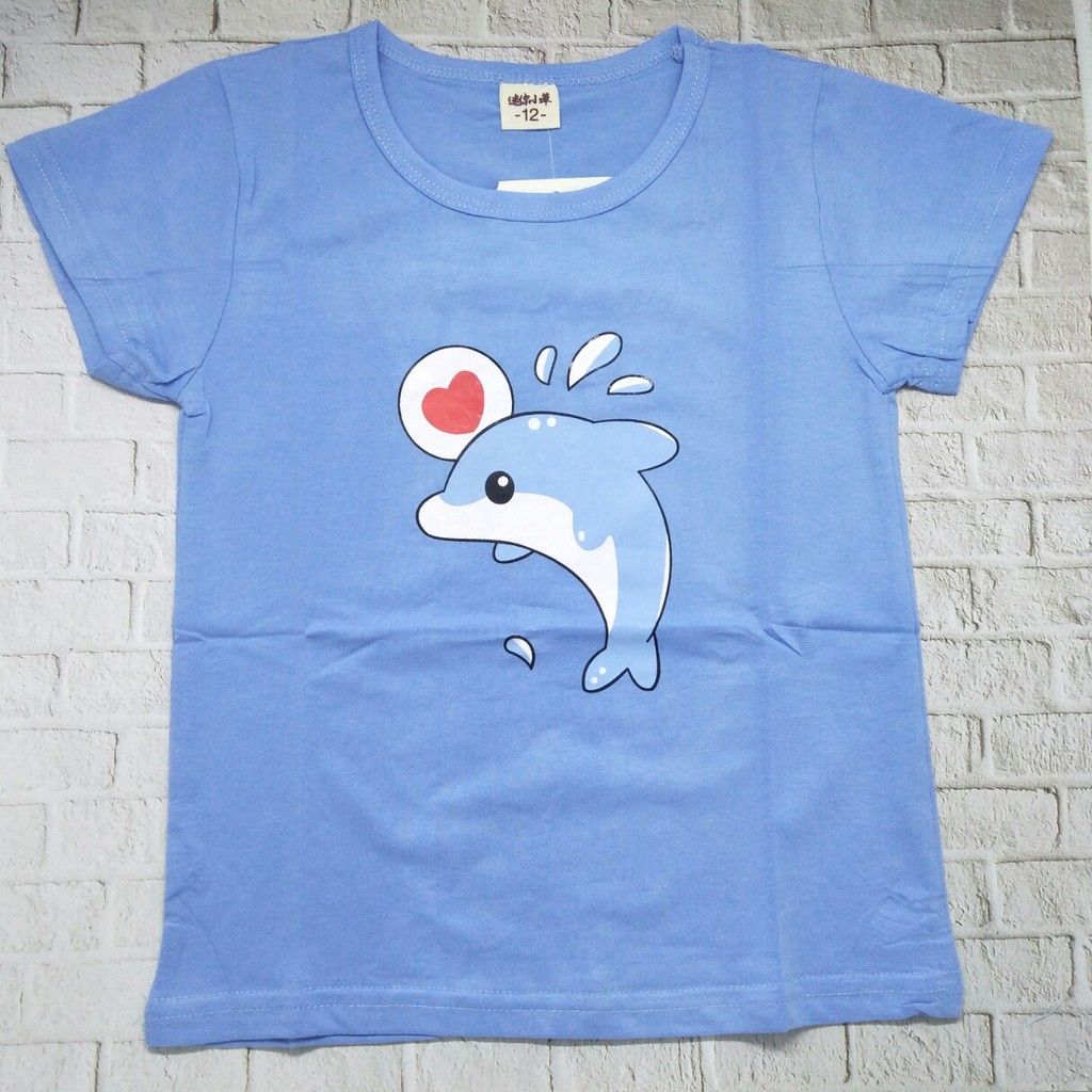 kaos anak laki laki unisex usia 1-5Thn murah 100% import bahan katun bergambar- DOLPHIN TSHU08