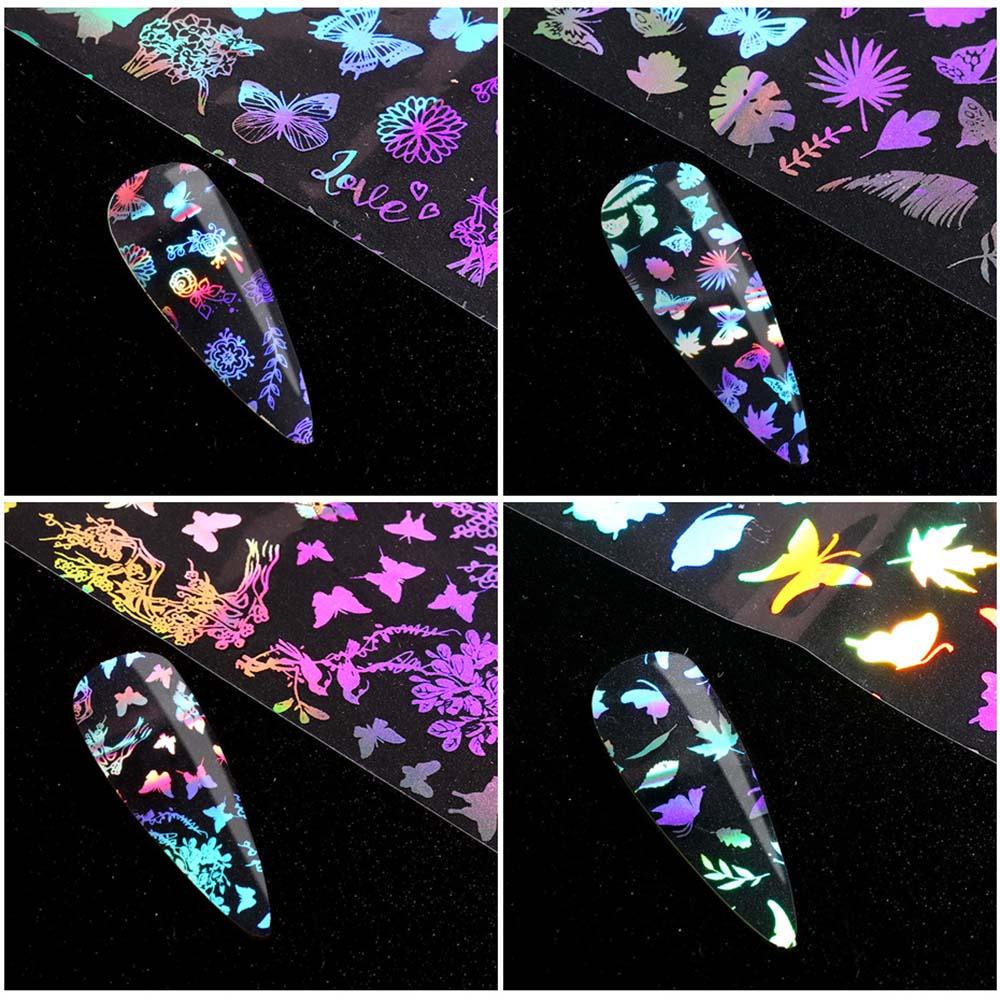 AUGUSTINA Agustinina Set Foil Transfer Kuku Langit Berbintang Laser Maple Daun Kupu-Kupu Hologram DIY Desain Nail Art