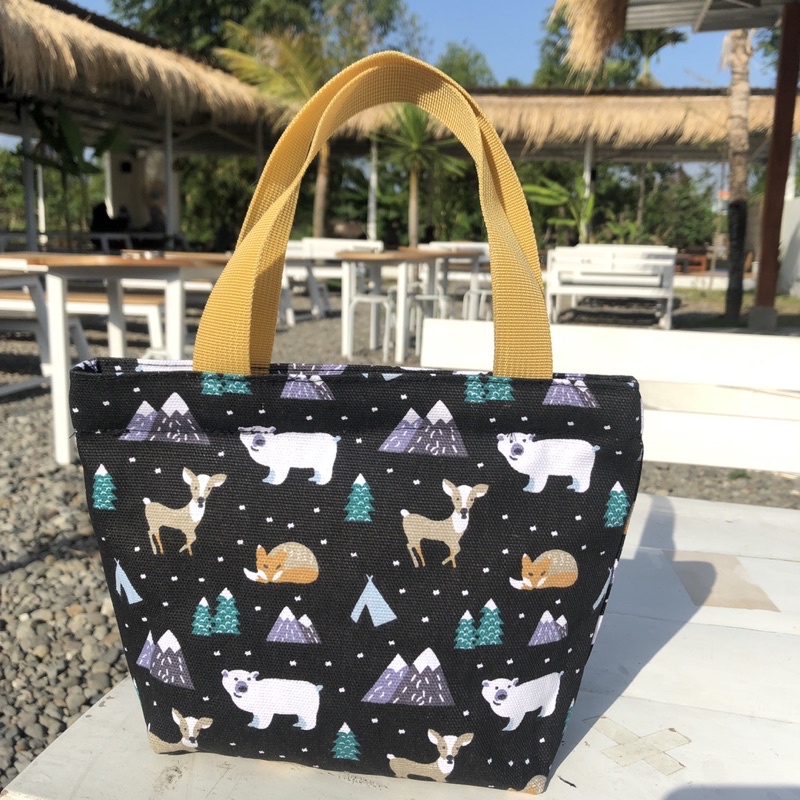 TAS JINJING HANDBAG MINI TAS MAKEUP BAHAN KANVAS MOTIF TEMPAT KOSMETIK