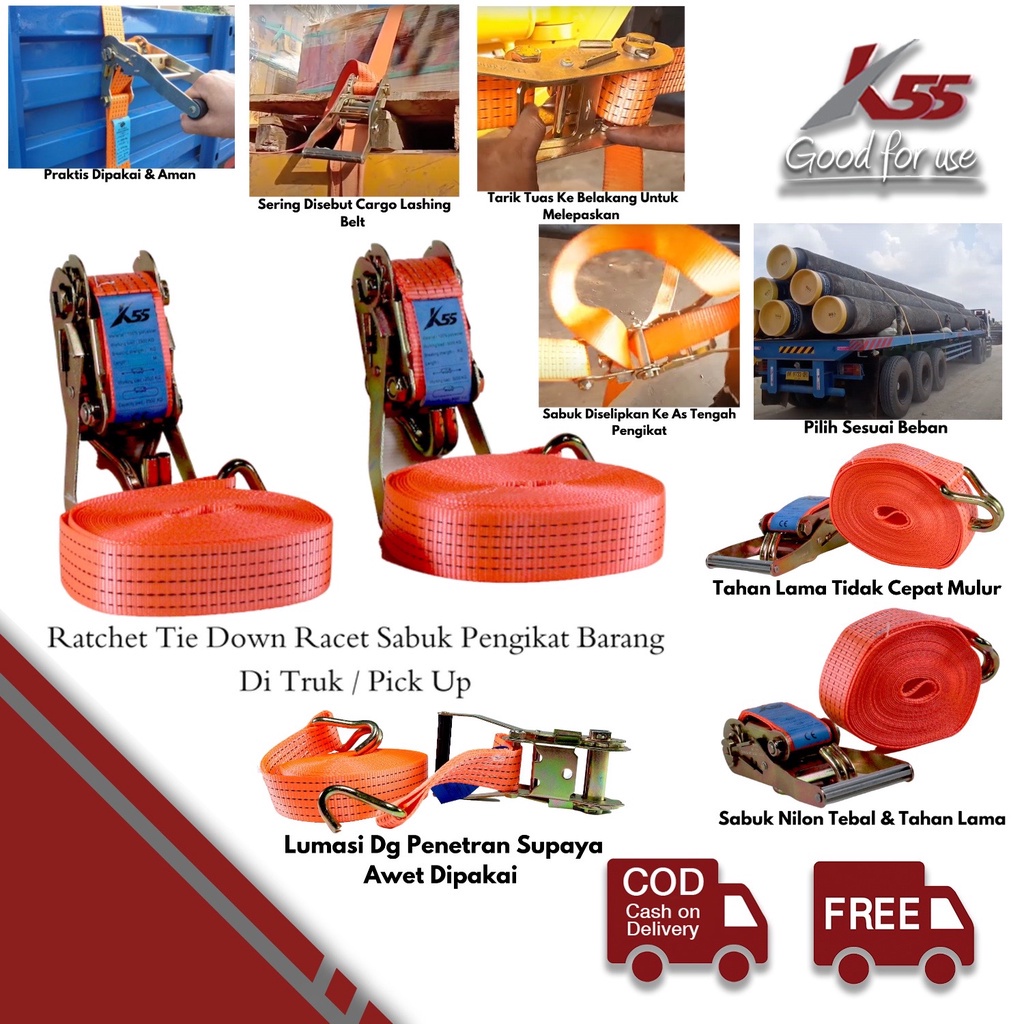 K55 Ratchet Tie Down - Racet Pengikat Barang satuan Pengikat Barang Tali Ikat Sabuk Truk Pick Up Roo