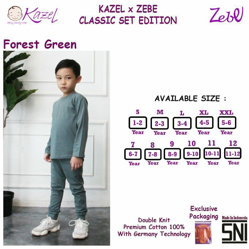 [Size S-XXL Warna Forest Green] Kazel Zebe Classic Set Edition Unisex