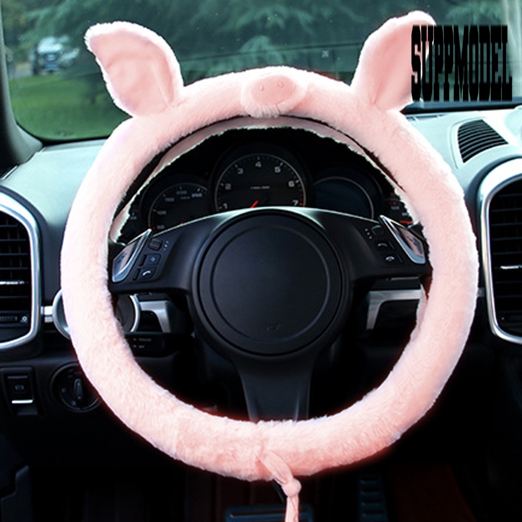 Cover Stir Mobil Universal Motif Kartun Babi Bahan Plush Untuk Musim Dingin