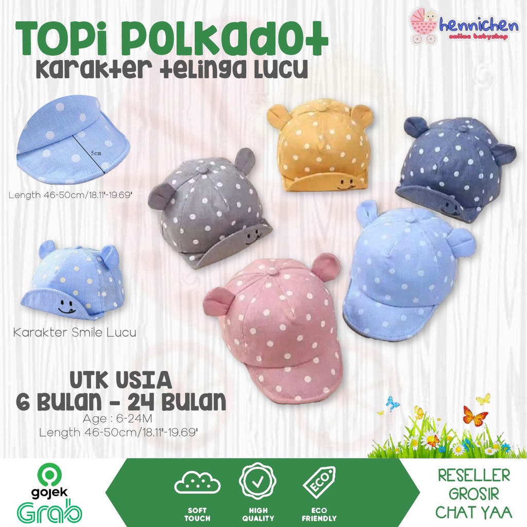 TOPI ANAK POLKADOT TELINGA LUCU KARAKTER 3 DIMENSI