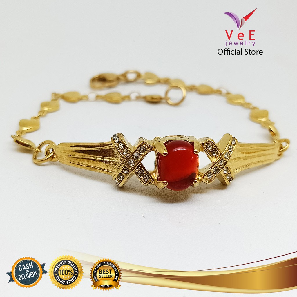 Gelang Emas Titanium Batu Giok M1 - VeE Gelang Tangan Wanita Pria