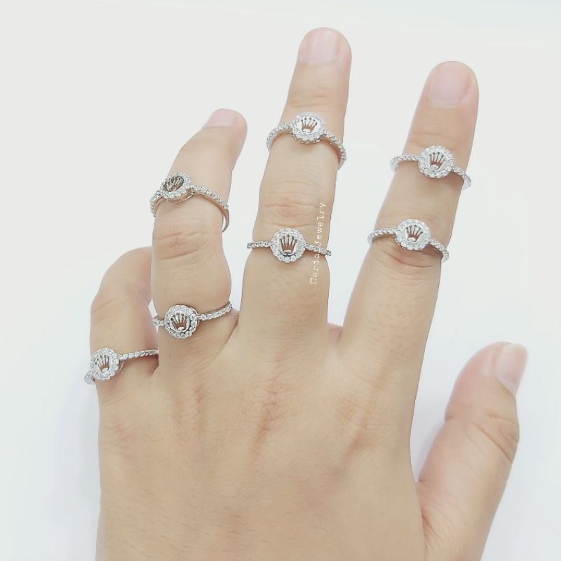 Cincin Perak Asli Silver 925 Lapis Emas Model Rolex Permata Keliling - Perhiasan Perak Wanita