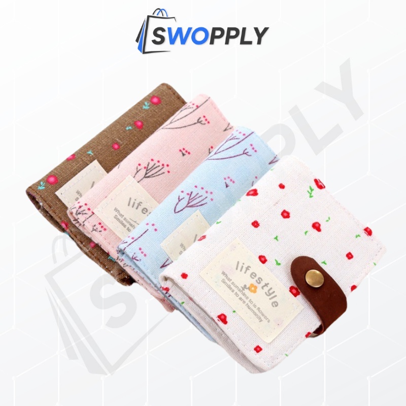 Swopply Dompet Kartu Kanvas Motif Floral Bunga US 20 Slot Kartu Canvas