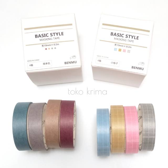 

Washi Tape Set Isolasi Warna Selotip Dekorasi Set Motif Grid Kotak & Polos