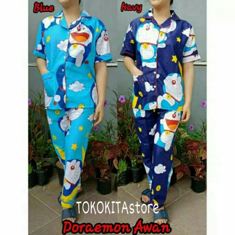 BAJU TIDUR CEWE BAJU TIDUR MOTIF DORAEMON BAJU TIDUR PROMO PAJAMAS DEWASA MOTIF DORAEMON DISKON