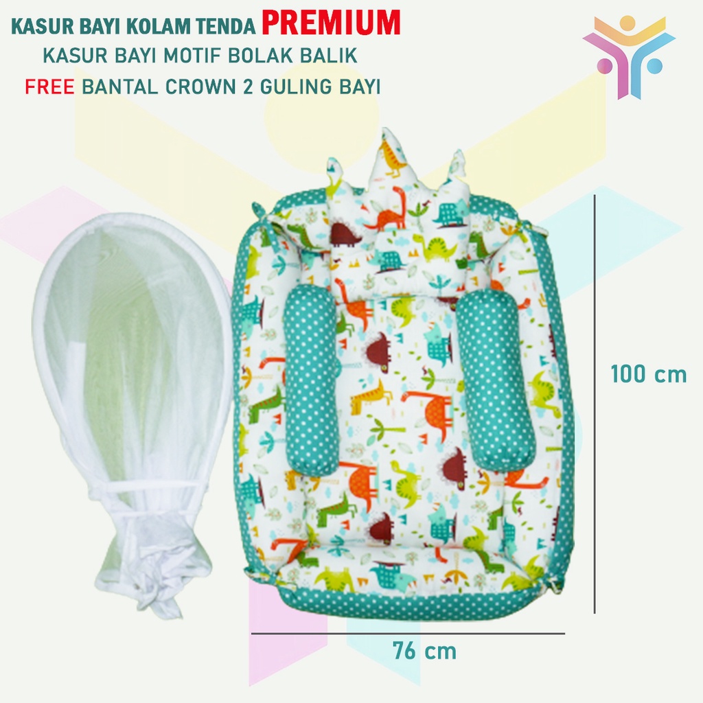 1 || KASUR BAYI KOLAM TENDA PREMIUM / KASUR BAYI MOTIF BOLAK BALIK FREE BANTAL CROWN + 2 GULING BAYI