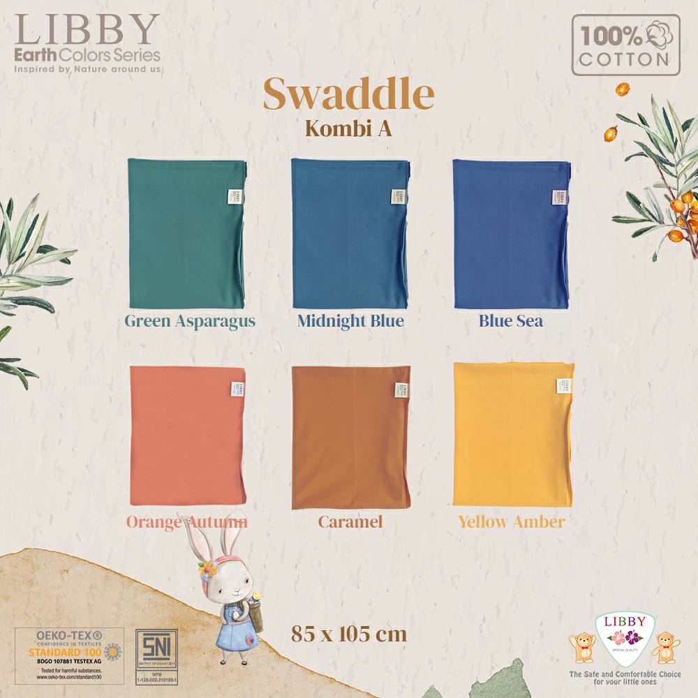 LIBBY 1pcs Bedong Swaddle COMFY SET Earth Series Color Bayi Swadle Baby 85x105 cm