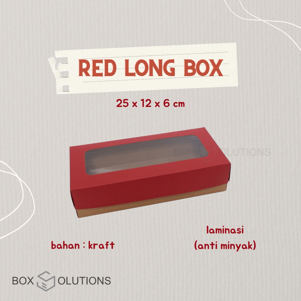 

[isi 10] RED LONG BOX / dus kue kraft brownies window MERAH 25 x 12 x 6 cm