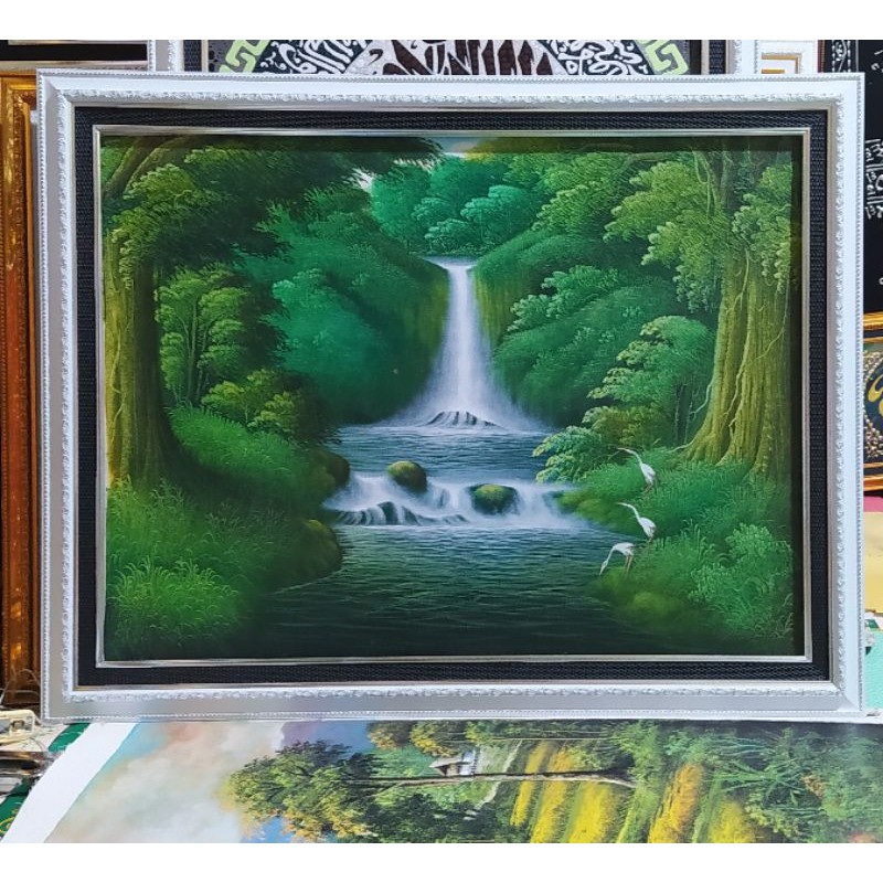 lukisan air terjun asli kanvas bukan cetakan atau print