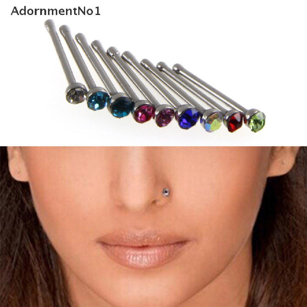 (AdornmentNo1) 60pcs / Set Cincin Tindik Hidung / Tubuh Bahan Stainless Steel Hias Kristal / Berlian Imitasi Untuk Wanita