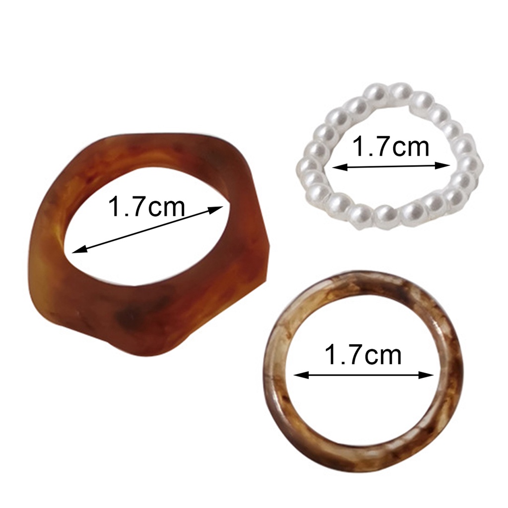 Hu Hu Hu Hu Hu Alat Bantu Pasang Kacamata♡ 3pcs Cincin Jari Geometris Aksen Mutiara Imitasi Untuk Wanita