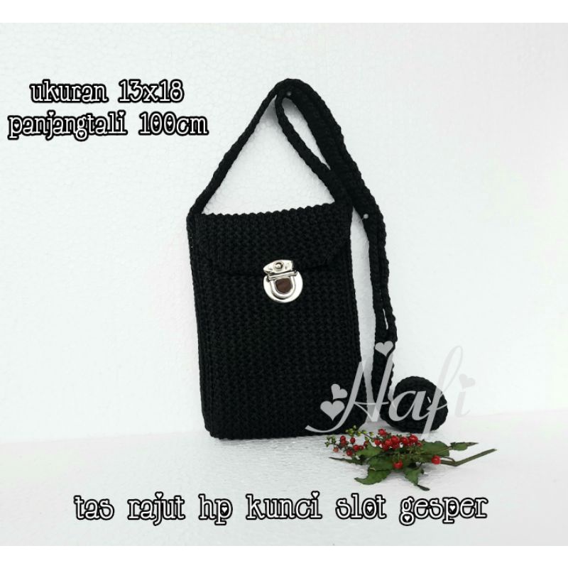 tas rajut selempang gesper hp /sling bag