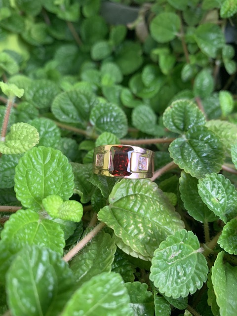 Cincin Casual Luxury Minimalis Batu Red Garnet Rubi Merah 18 K Gold Filled Plated High Quality