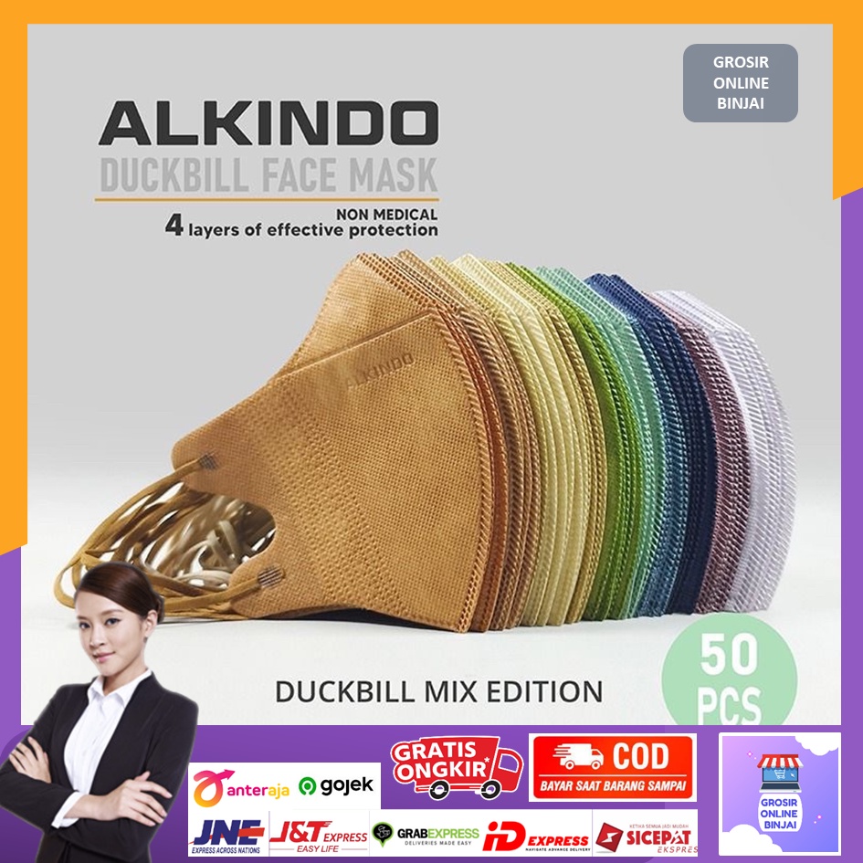 【BISA COD】Masker Alkindo Duckbill 50 Pcs Warna Warni / Masker Alkindo Duckbill Warna 4 ply / Masker 