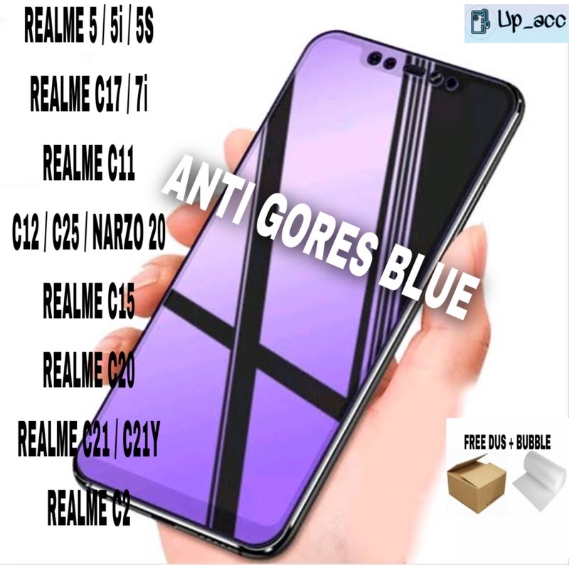 REALME 5 5i 5S 7i C1 C2 C11 C12 C15 C17 C20 C21 C21Y C25 C31 C35 NARZO 20 Tempered Glass Full Blue Anti Radiasi Blue Light Full Cover 10D